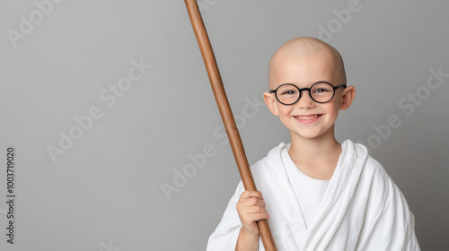 happy young boy dressed as Mahatma Gandhi photo