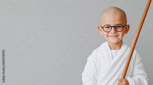 happy young boy dressed as Mahatma Gandhi photo