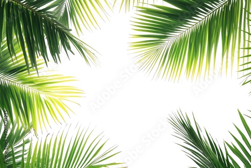 Green palm leaves, white isolated background