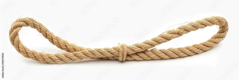 Brown hemp rope on white background. Organic, natural, rough, textured material. Braided, twisted, strong, durable cord for decor, decoration, equipment, safety, security. Brown hemp rope on white background. Organic, natural, rough, textured material. Braided, twisted, strong, durable cord for decor, decoration, equipment, safety, security.