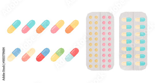 Cute pill capsule medicine illustration