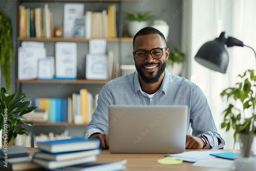 young businessman working on laptop at office young businessman working on laptop at office
