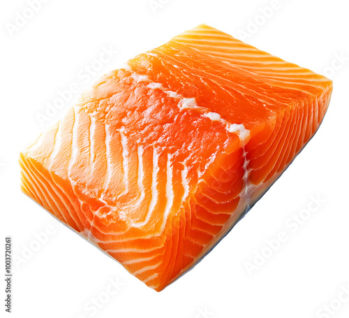 Fresh salmon fillet isolated on transparent background. Png format