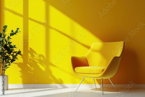 Minimalist Accent Chair in Vibrant Yellow for Modern Interior Decoration photo