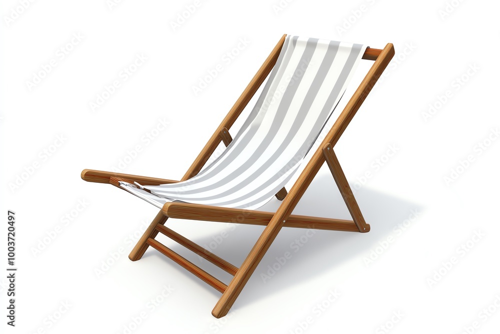 Simple wooden deck chair with striped fabric. Simple wooden deck chair with striped fabric.