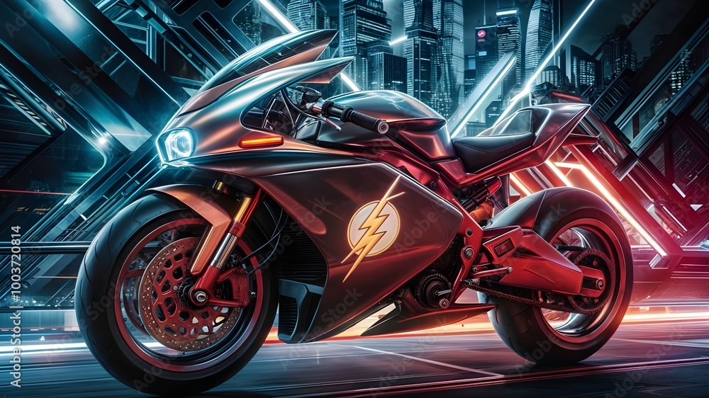 A motorcycle with a red and black helmet on it is in a city. A motorcycle with a red and black helmet on it is in a city.