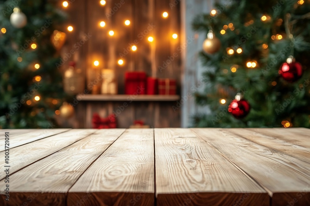 white The empty wooden table top with blur background of Christmas white The empty wooden table top with blur background of Christmas