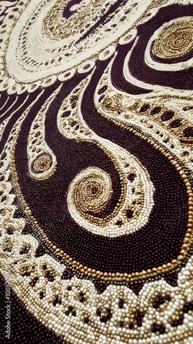  A tight shot of a tablecloth displaying a paisley motif atop, reversed by a matching paisley pattern beneath