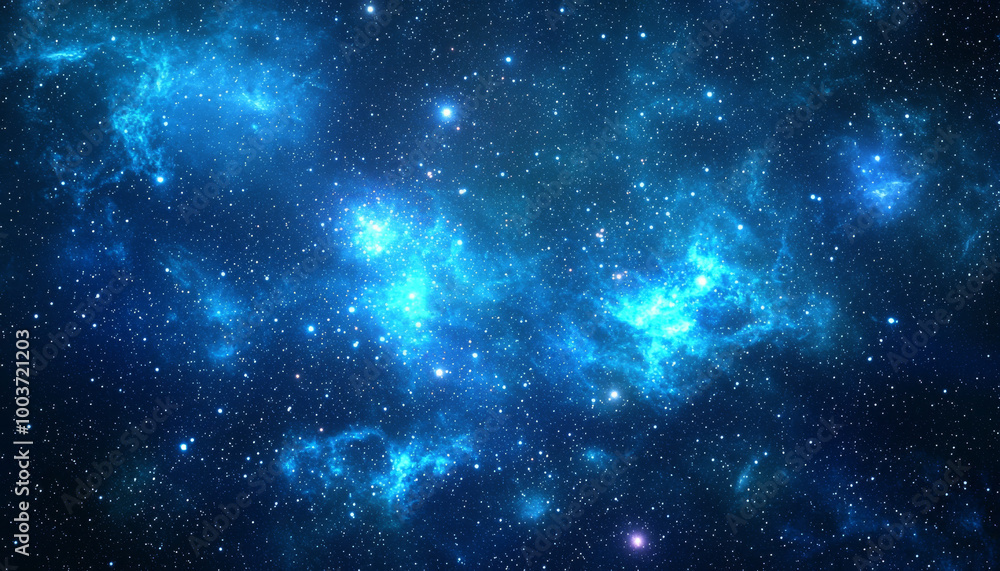 Obraz premium A stunning cosmic scene filled with vibrant blue nebulae and countless stars, evoking a sense of wonder about the universe.