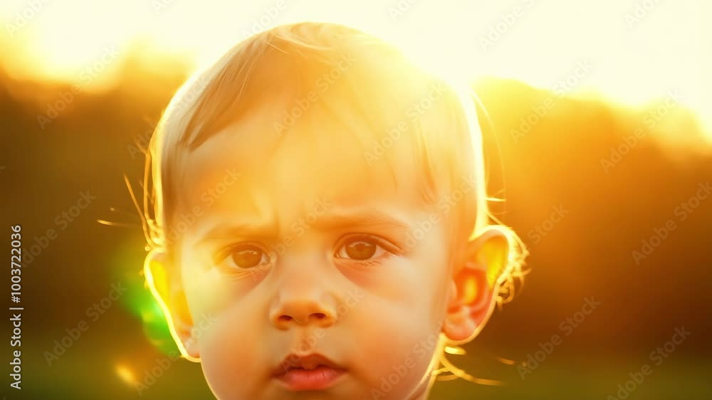 Golden hour portrait of a curious baby in warm sunlight Golden hour portrait of a curious baby in warm sunlight