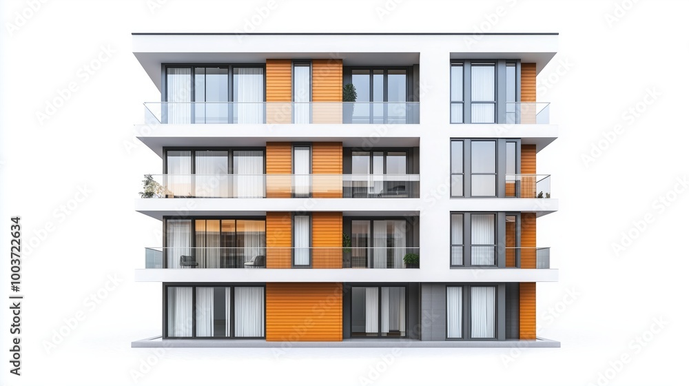 Front view of a luxury apartment exterior design isolated on a white background Front view of a luxury apartment exterior design isolated on a white background