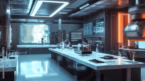 Futuristic and Sleek Laboratory Interior with Advanced Technology