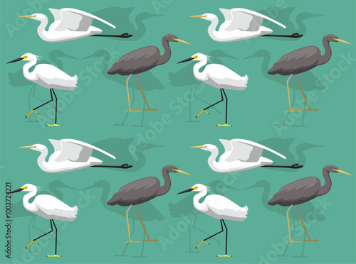 Bird Medium Egret Cartoon Cute Seamless Wallpaper Background