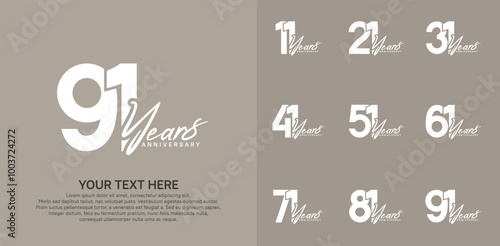 Anniversary logo set vector design, white color for celebration event