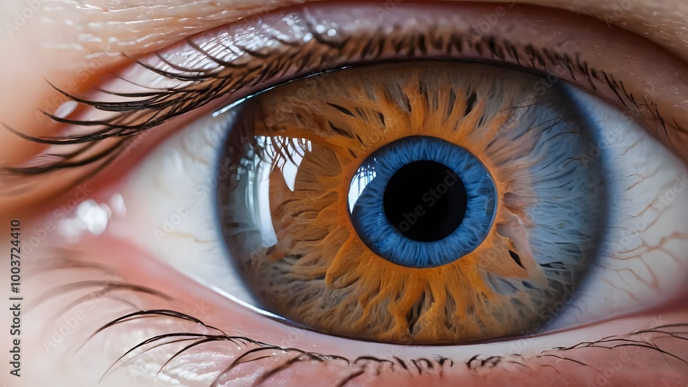 Fototapeta premium One eye of a white young man with a blue iris close-up