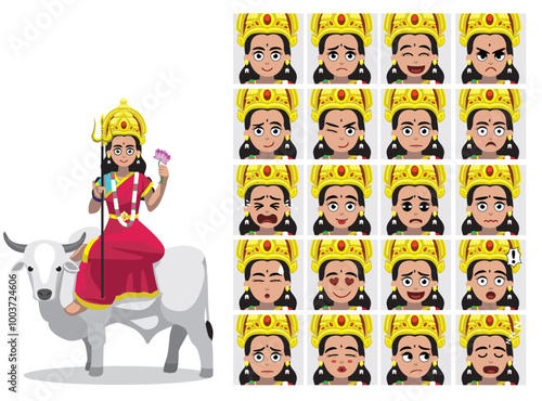 Shailaputri Devi Cartoon Emotion faces Vector Illustration