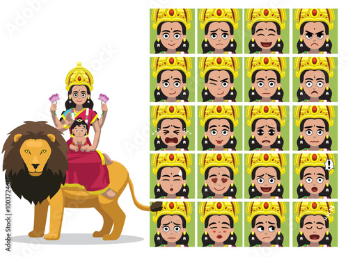 Skandamata Goddess Durga Cartoon Emotion faces Vector Illustration
