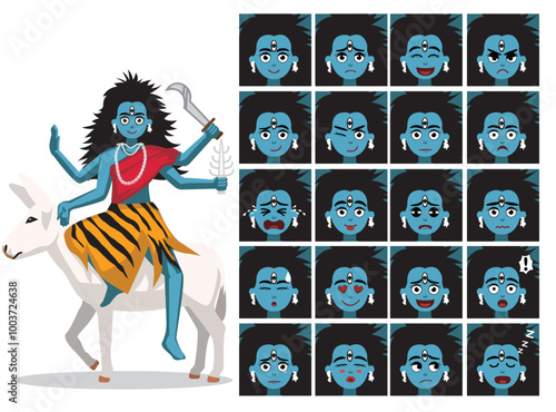 Kaalratri Goddess Durga Cartoon Emotion faces Vector Illustration