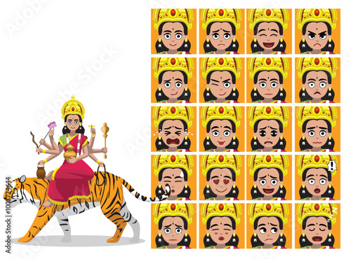 Kushmanda Goddess Durga Cartoon Emotion faces Vector Illustration