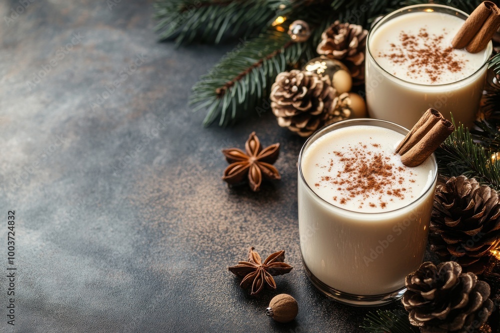 Holiday Eggnog with Cinnamon and Pinecone Decorations Holiday Eggnog with Cinnamon and Pinecone Decorations