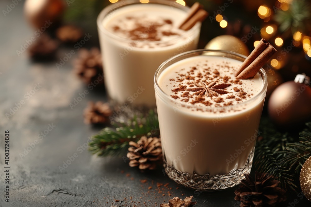 Holiday Eggnog with Cinnamon and Pinecone Decorations Holiday Eggnog with Cinnamon and Pinecone Decorations
