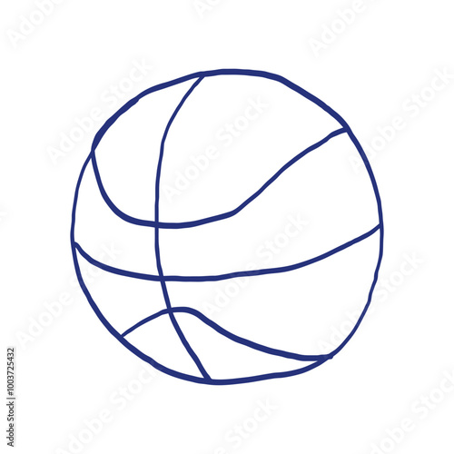 Basketball sport ball sketch. Blue hand drawn vector freehand primitive illustration. Fitness equipment