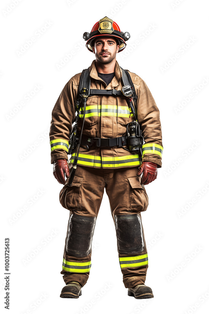 portrait of firefighter in uniform and equipment portrait of firefighter in uniform and equipment