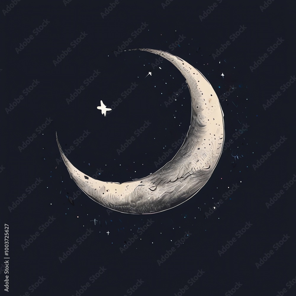 Fototapeta premium a moon and star are drawn on a black background.