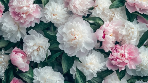 A close up of a bunch of white and pink flowers