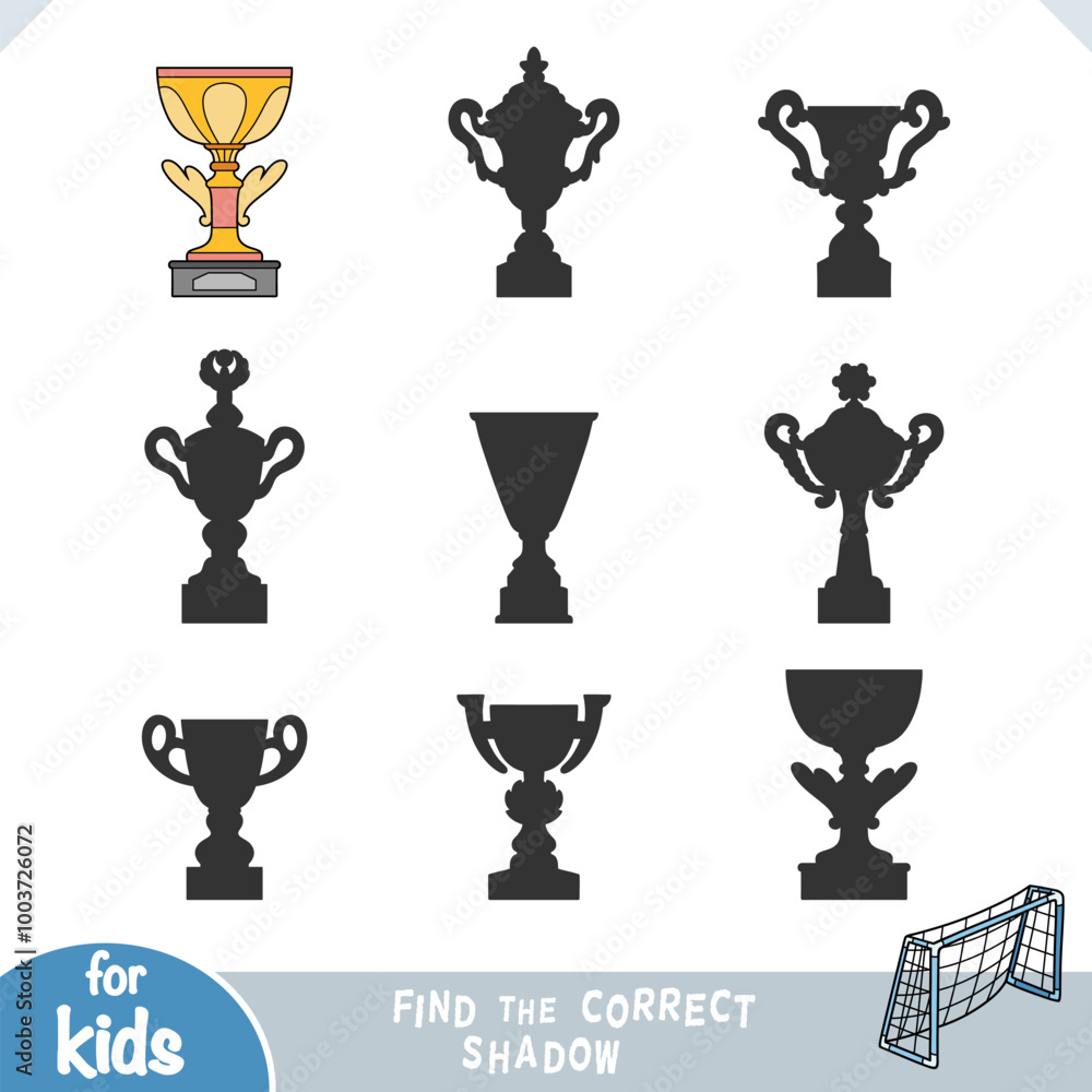 Find the correct shadow, education game for kids, Sports trophy cup Find the correct shadow, education game for kids, Sports trophy cup
