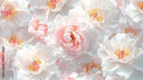 A close up of a bunch of white and pink flowers