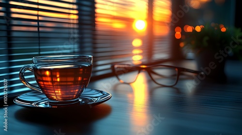 Cozy Evening Tea with Sunset in Soft Light