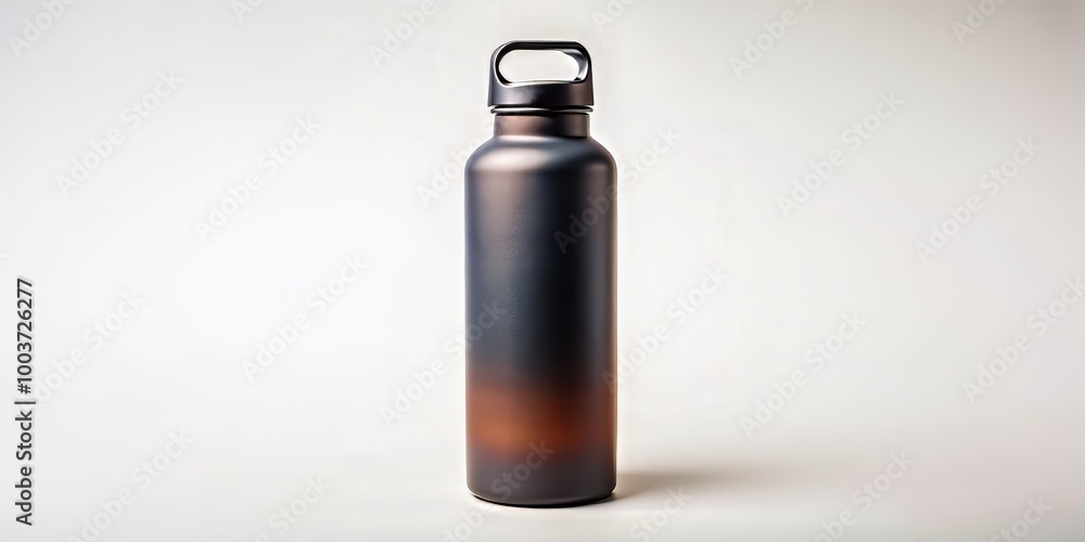 Refined matte black hydration bottle isolated on white background with subtle gradient effect and soft shadows, displaying clean and minimalist design aesthetic. Refined matte black hydration bottle isolated on white background with subtle gradient effect and soft shadows, displaying clean and minimalist design aesthetic.