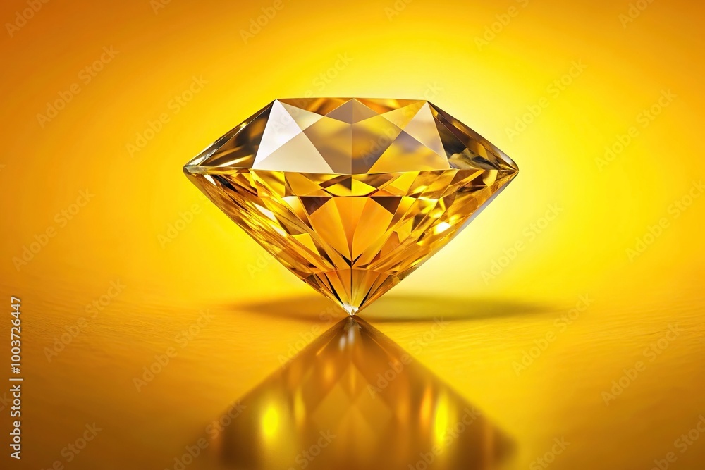 Luxurious yellow diamond reflection on yellow background with copyspace Luxurious yellow diamond reflection on yellow background with copyspace