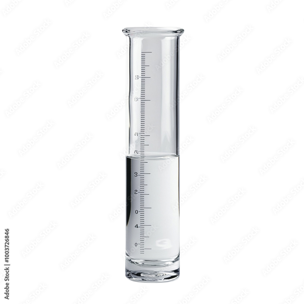 Transparent measuring cylinder with water, white isolated background. Transparent measuring cylinder with water, white isolated background.