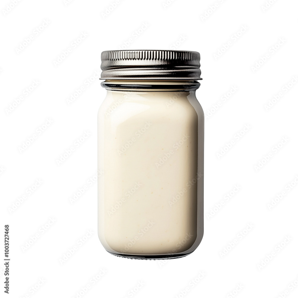A jar of creamy sauce, isolated on a white background. A jar of creamy sauce, isolated on a white background.
