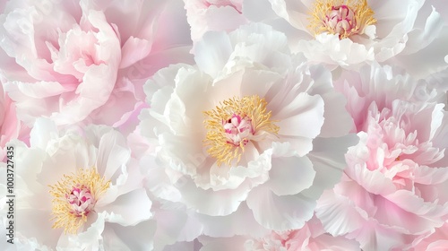 A close up of a bunch of white and pink flowers