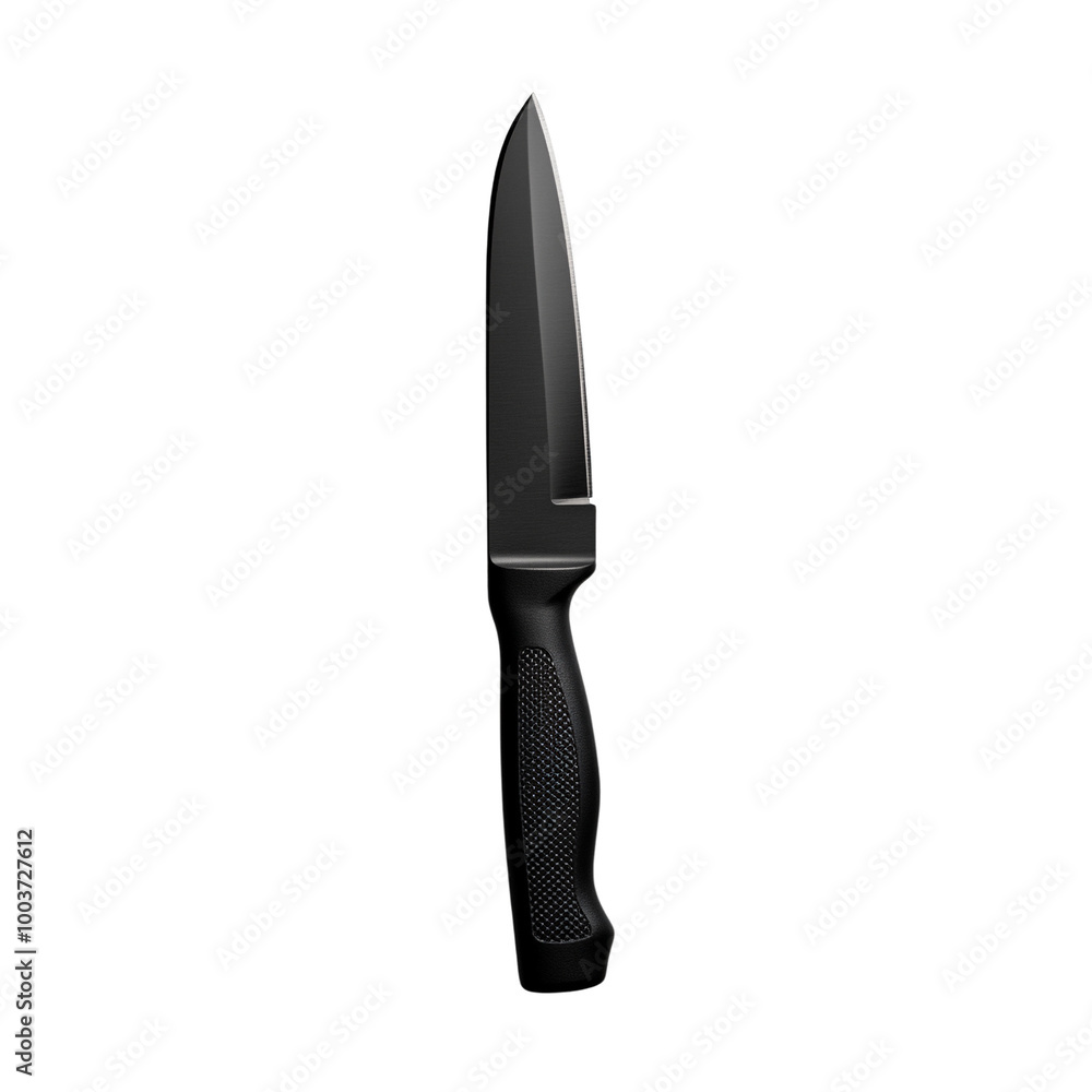 Black kitchen knife with a sleek design on a white isolated background Black kitchen knife with a sleek design on a white isolated background