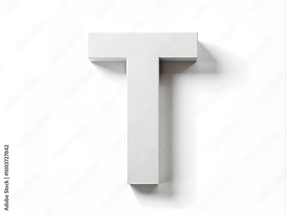 Isolated white uppercase letter T on a pure white background, providing a clean and minimalist composition for creative text and logo design applications. Isolated white uppercase letter T on a pure white background, providing a clean and minimalist composition for creative text and logo design applications.
