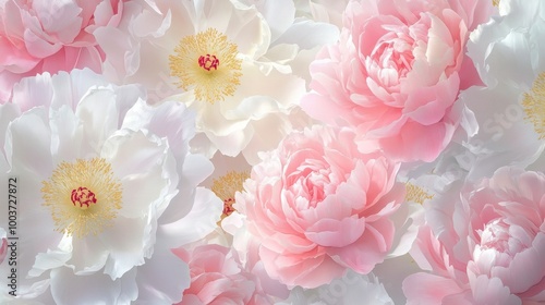 A close up of a bunch of white and pink flowers