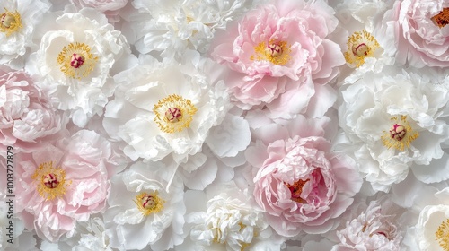 A close up of a bunch of white and pink flowers