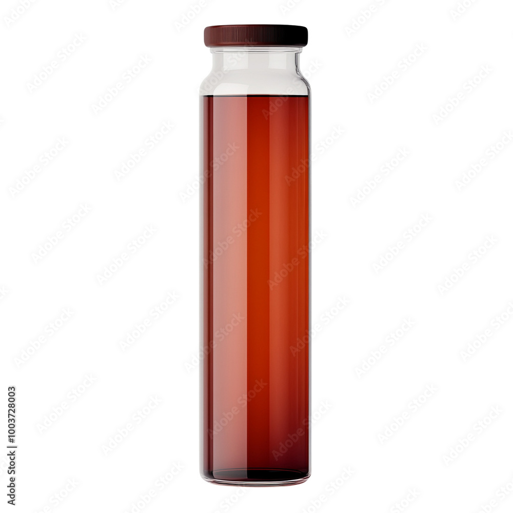 Brown liquid in a glass bottle, white isolate background. Brown liquid in a glass bottle, white isolate background.