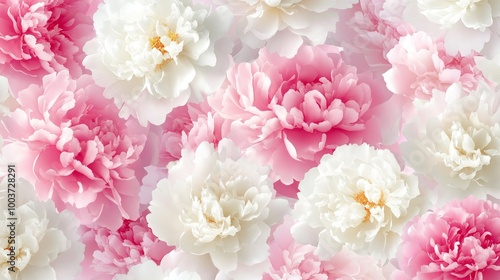 A close up of a bunch of white and pink flowers