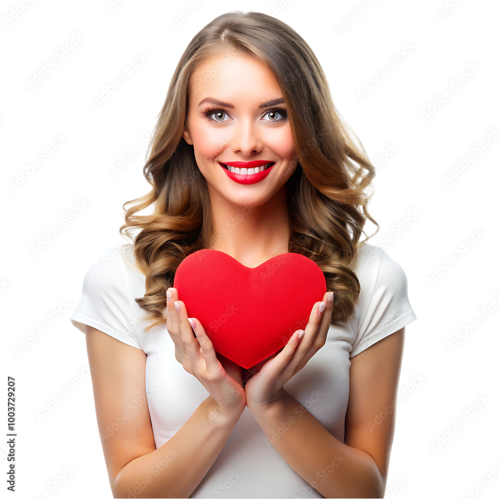 Front view of woman holding heart shape isolated on transparent background Front view of woman holding heart shape isolated on transparent background