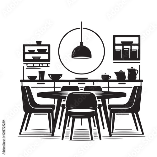 Dining table silhouette- vector image of dining table - chair &table set 