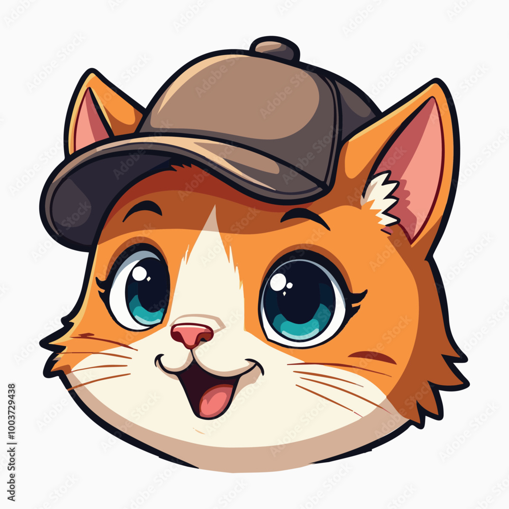 Fototapeta premium cat animal head cartoon in colorful flat illustration style.