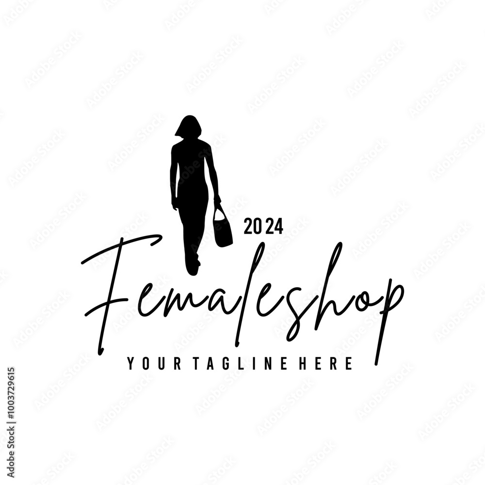 Vector Woman Carrying Bag for Fashion Style Store Logo Vector Woman Carrying Bag for Fashion Style Store Logo