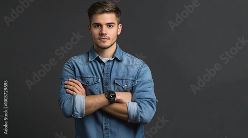 Confident Young Man in Casual Denim Outfit