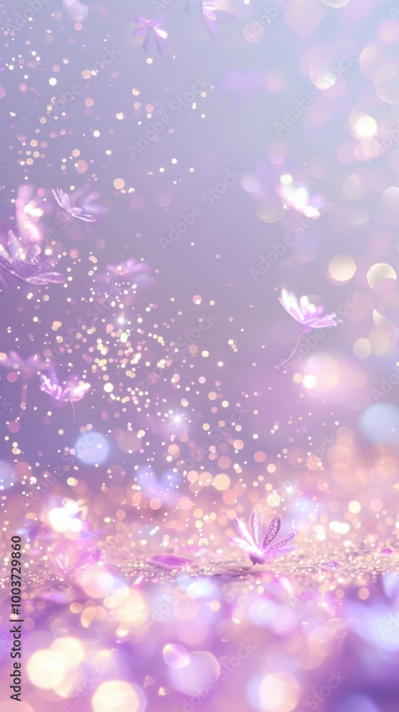 Fototapeta premium Soft Purple Glow with Floating Petals and Sparkles