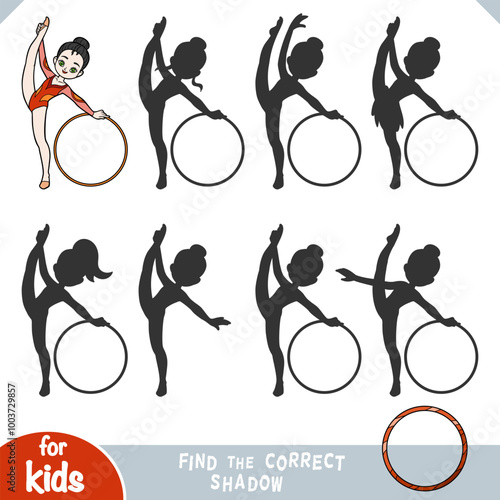 Find the correct shadow, education game for kids, asian gymnast girl with a hoop